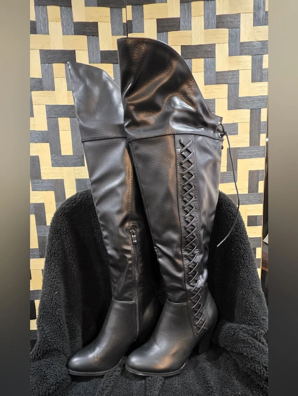 Women’s Black Over-the-Knee Lace-Back Boots